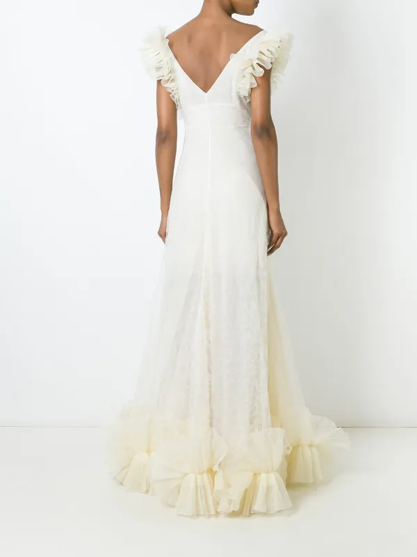 Alexander McQueen Ruffled Tulle Evening Dress Neutrals FARFETCH PH
