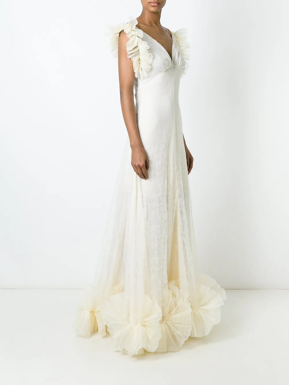 Alexander McQueen ruffled tulle evening dress Beige