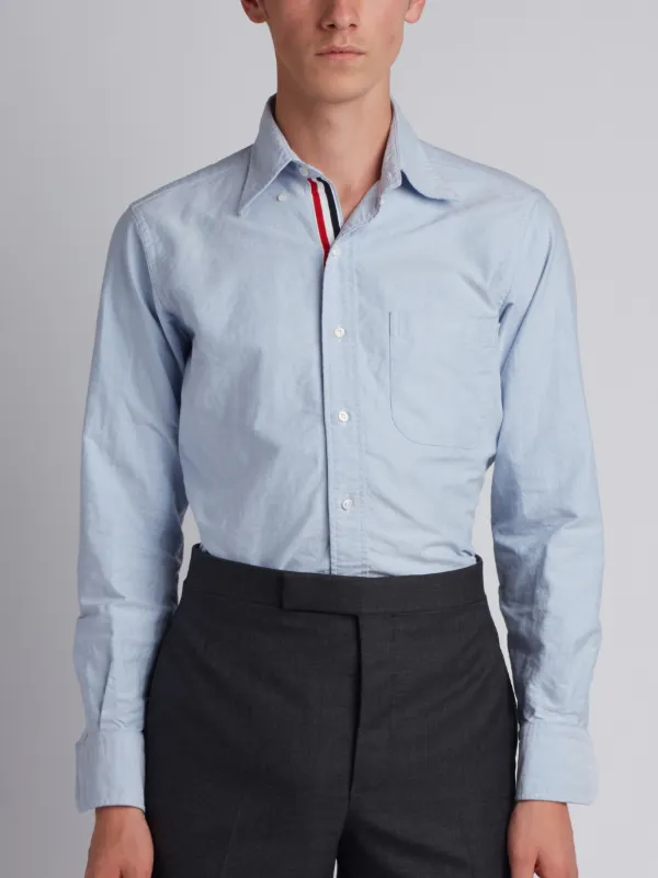 Long Sleeve Shirt With Grosgrain Placket In Blue Oxford