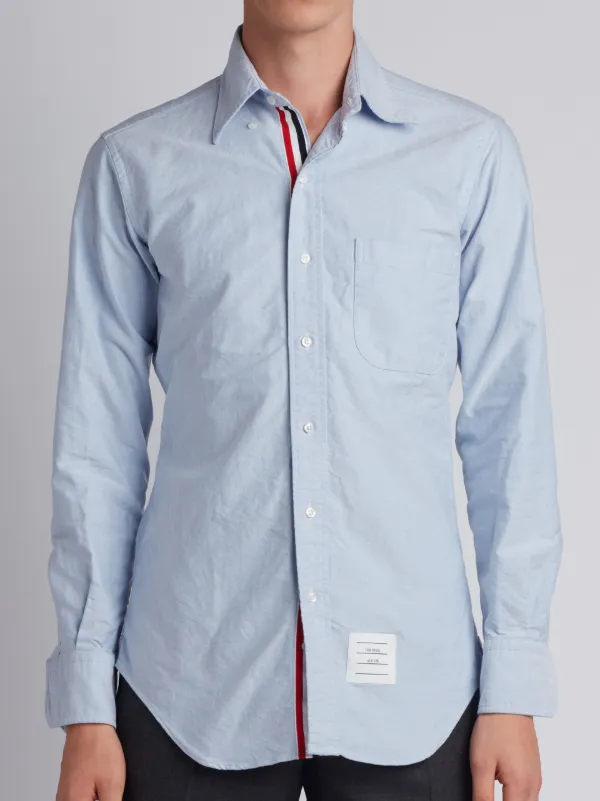 Long Sleeve Shirt With Grosgrain Placket In Blue Oxford
