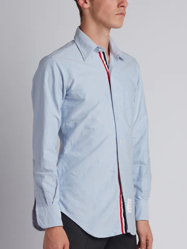 Long Sleeve Shirt With Grosgrain Placket In Blue Oxford