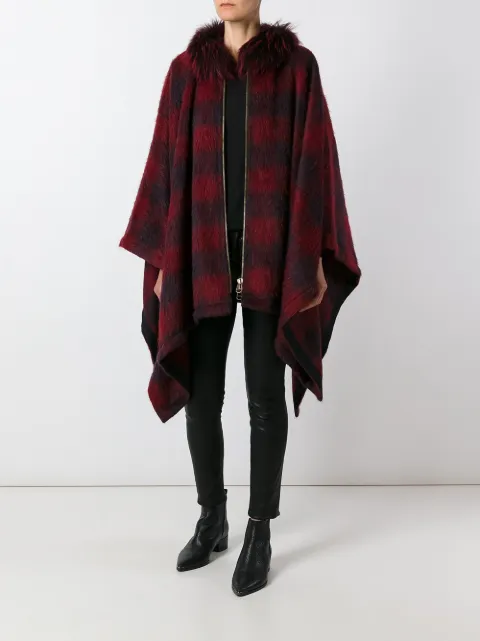 checked cape coat