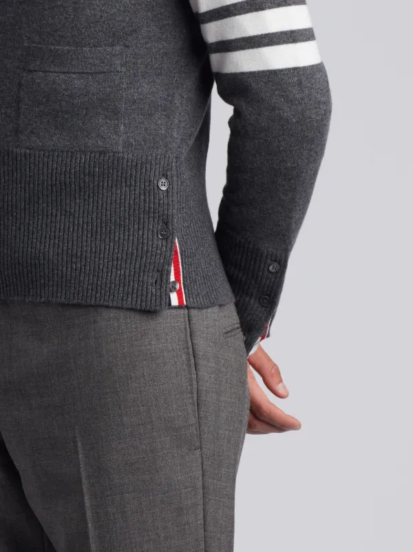 V-Neck Cardigan With 4-Bar Stripe In Medium Grey Cashmere