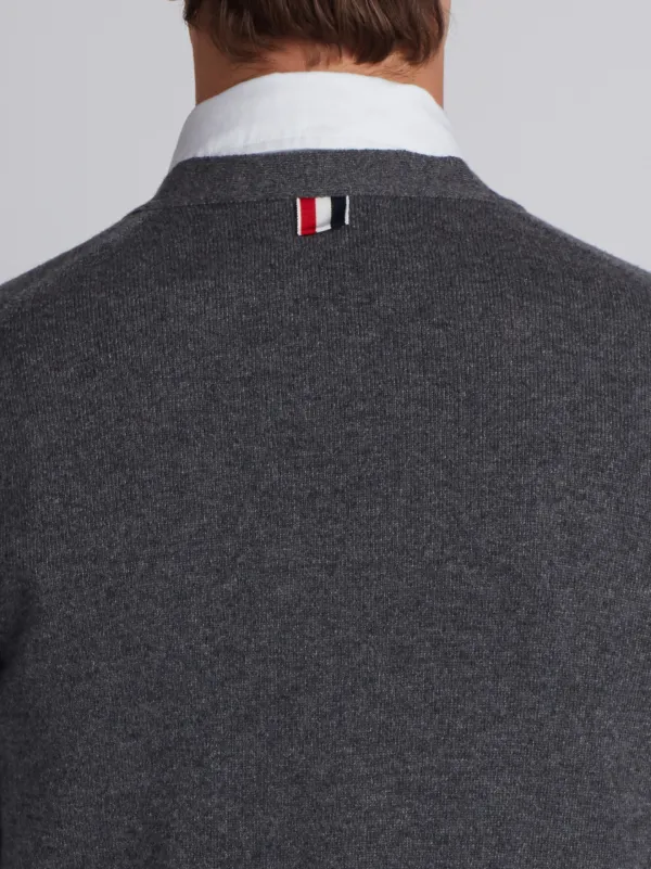 V-Neck Cardigan With 4-Bar Stripe In Medium Grey Cashmere