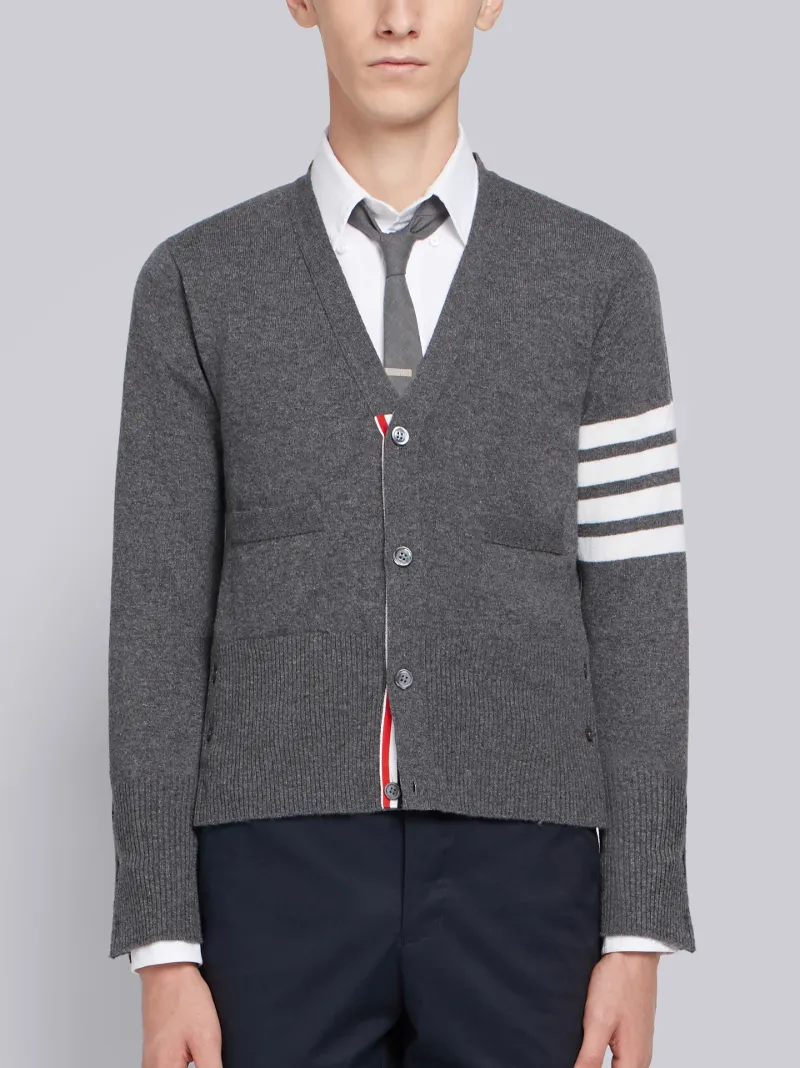 Medium Grey Cashmere 4-Bar V-Neck Cardigan | Thom Browne Official