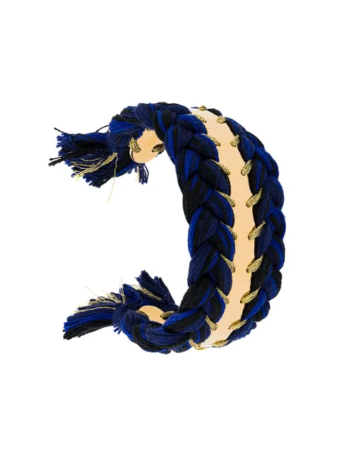 Click to view more detailed imagery on our partner's website Aurelie Bidermann Copacabana Navy And Black Cotton Double Bracelet In Navy Blue