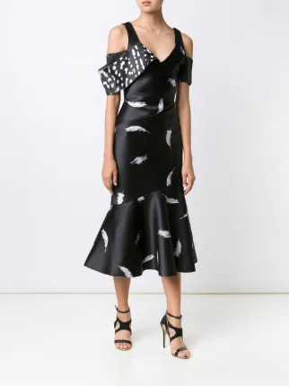 Prabal Gurung Feather Print Cold Shoulder Dress Farfetch Prabal Gurung Feather Print Cold Shoulder Dress