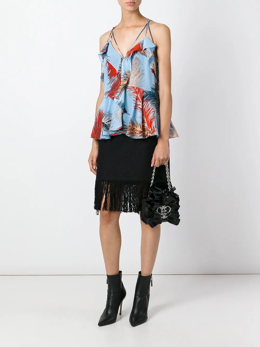  Pucci Seidentop Mit Federn Print   Blau 