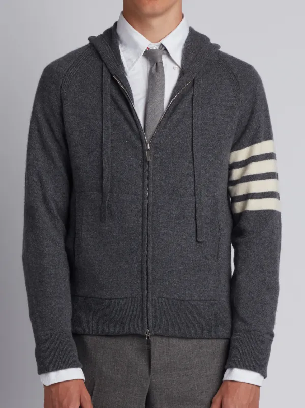 Full Zip Hoodie With 4-Bar Stripe In Medium Grey Cashmere