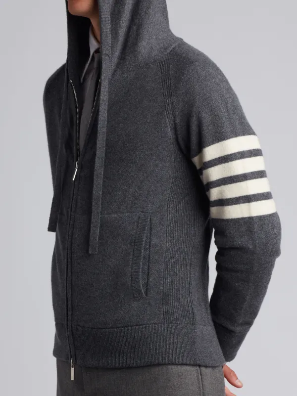 Full Zip Hoodie With 4-Bar Stripe In Medium Grey Cashmere