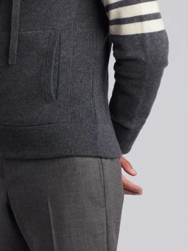 Full Zip Hoodie With 4-Bar Stripe In Medium Grey Cashmere