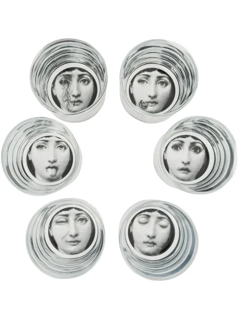 Fornasetti Conjunto 6 copos com estampa no fundo