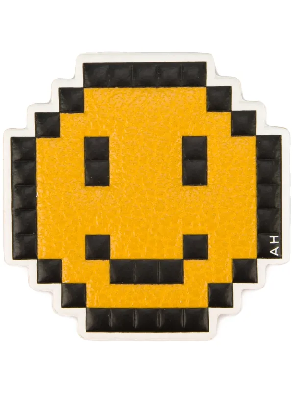 shop yellow black anya hindmarch pixel smiley sticker with express delivery farfetch farfetch