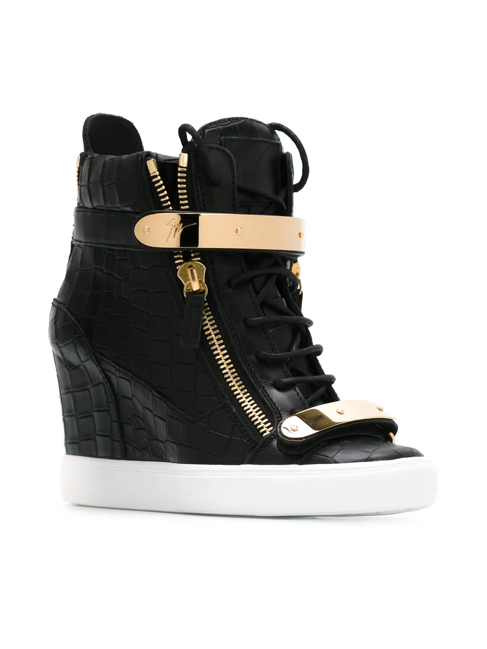 Giuseppe Zanotti crocodile effect hi-top wedge sneakers Zwart