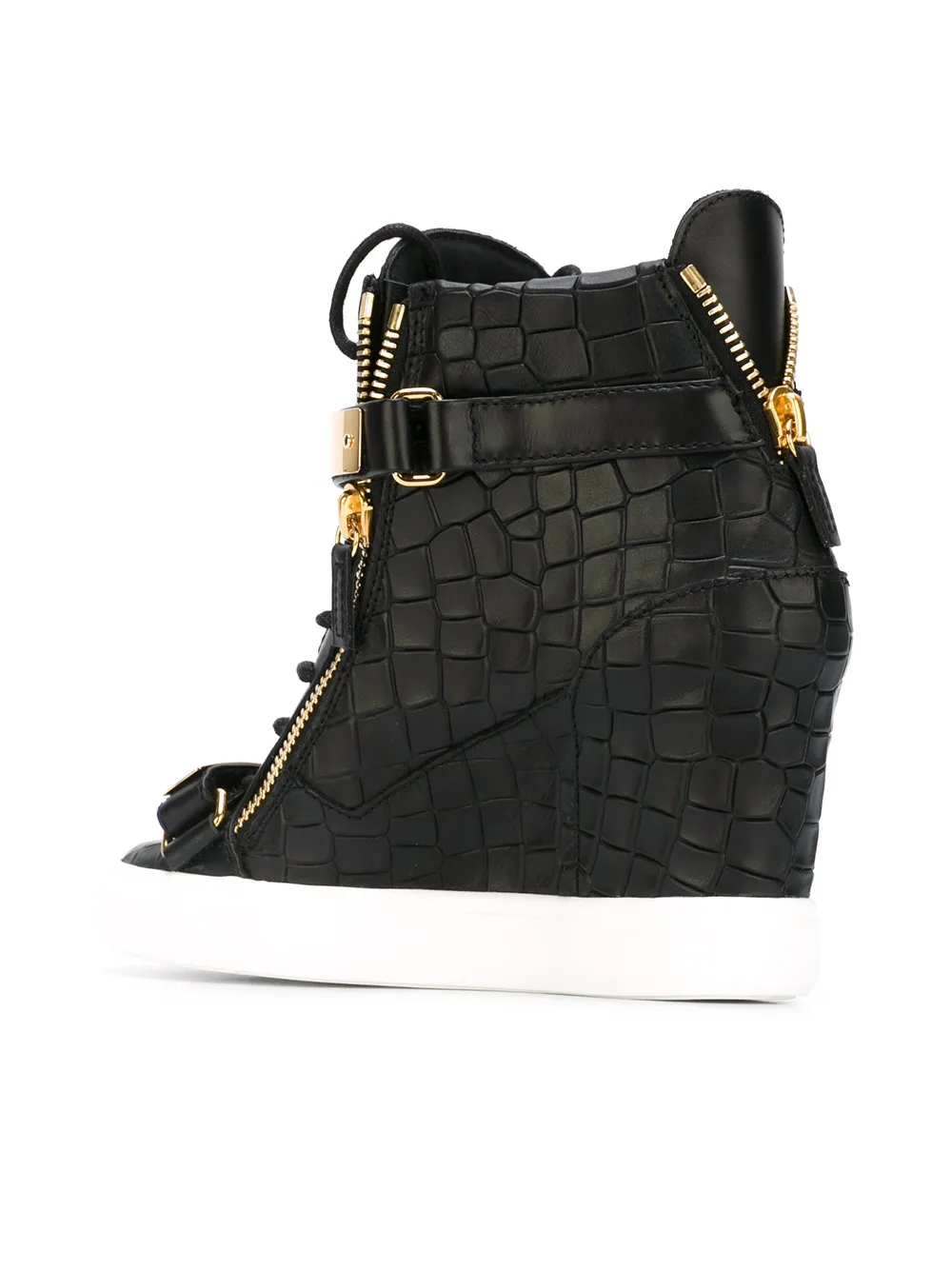 Giuseppe Zanotti crocodile effect hi-top wedge sneakers Zwart