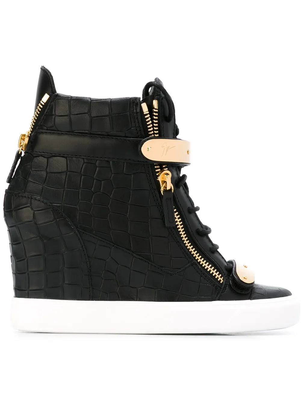 Giuseppe Zanotti crocodile effect hi-top wedge sneakers - Nero