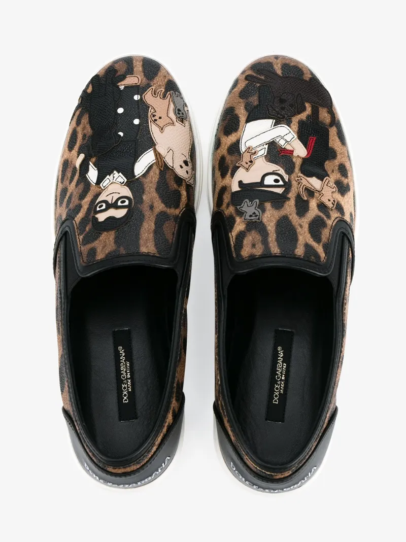 DOLCE & GABBANA LONDON DESIGNER PATCH LEOPARD PRINT SNEAKERS, LIGHT ...