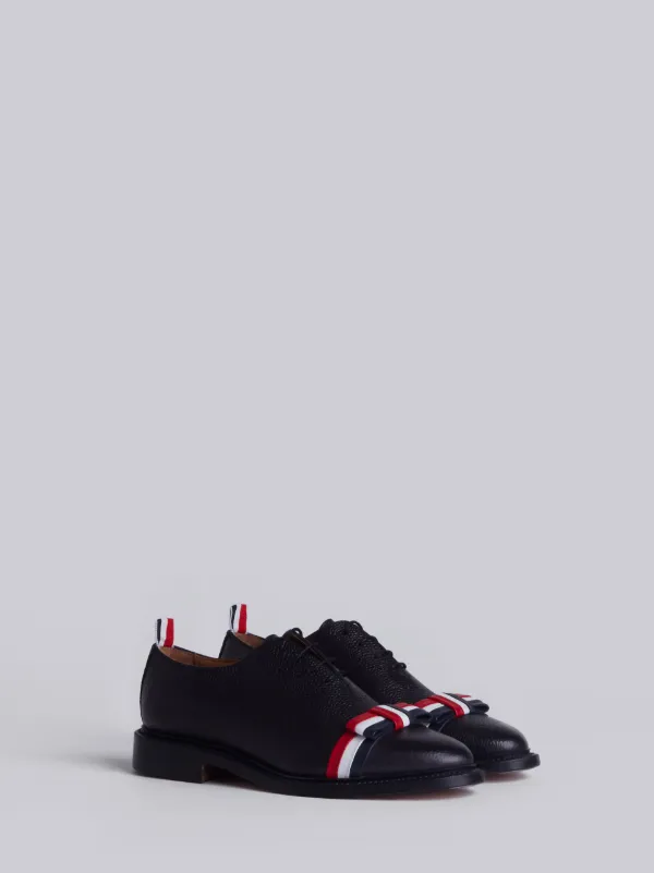 Wholecut Shoe With Red, White And Blue Leather Bow In Pebble Grain