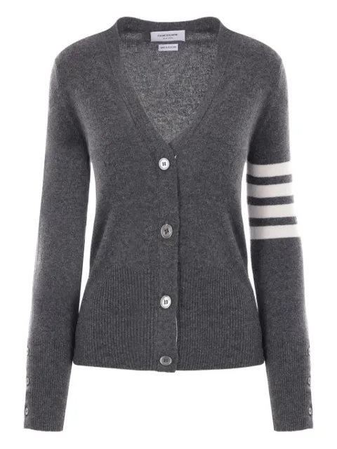 Thom Browne Classic V-Neck Cardigan In Cashmere With White 4-Bar Sleeve Stripe 