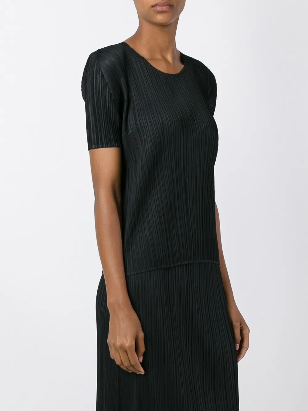 Pleats Please Issey Miyake ribbed shortsleeved T-shirt Zwart
