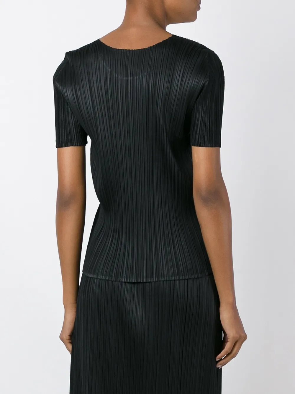 Pleats Please Issey Miyake ribbed shortsleeved T-shirt Zwart
