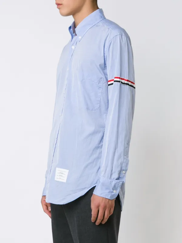 Thom Browne striped-detail long-sleeved Shirt | Blue | FARFETCH