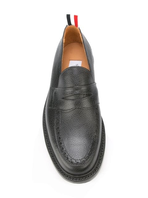 Thom Browne Penny Loafer With Leather Sole In Black Pebble Grain