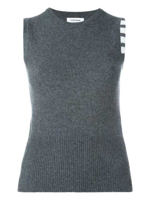 Thom Browne Sleeveless crew neck Shell Top With 4-Bar Stripe In Medium Grey Cashmere