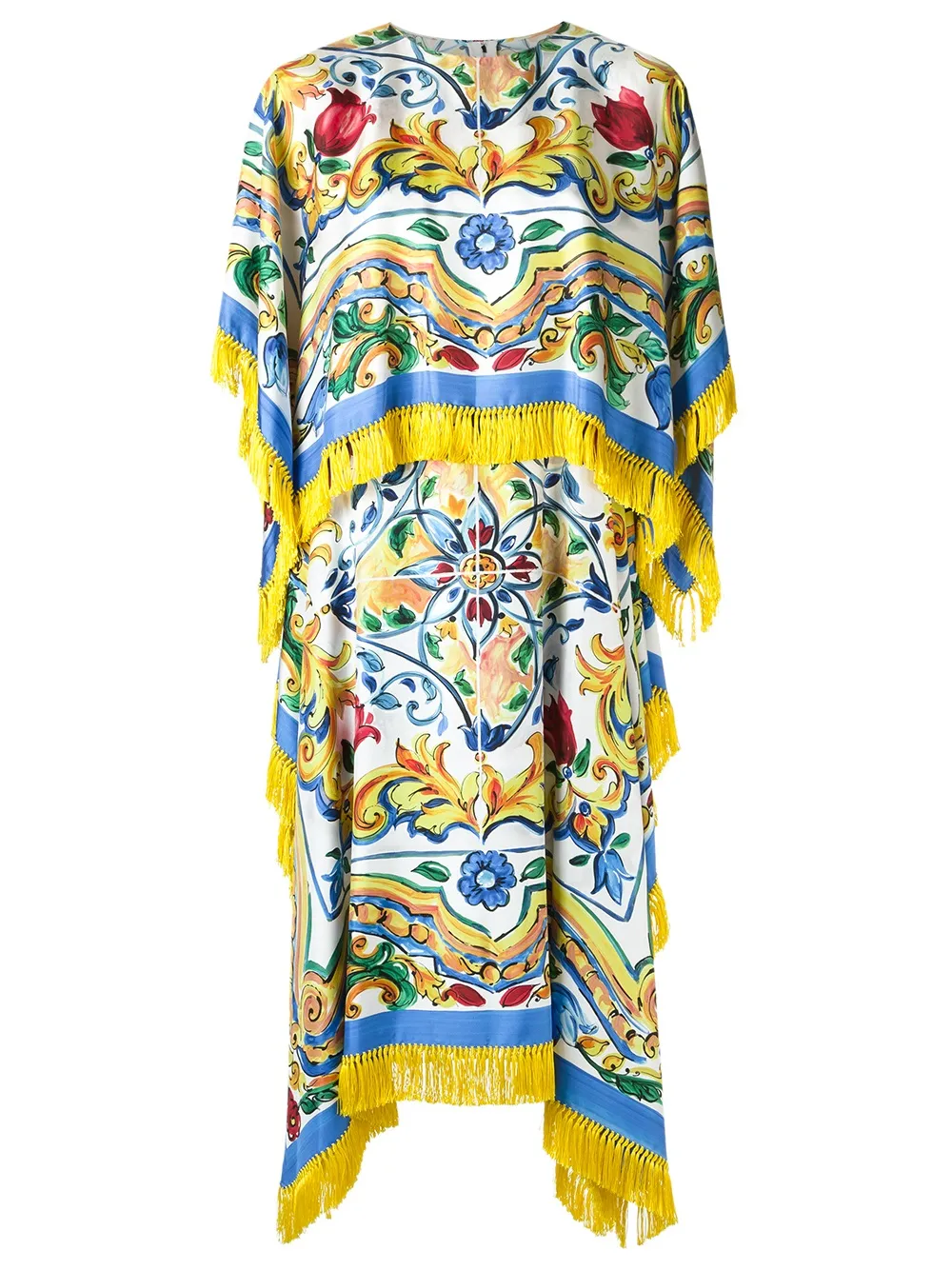 Dolce & Gabbana Majolica-print fringed dress - Giallo