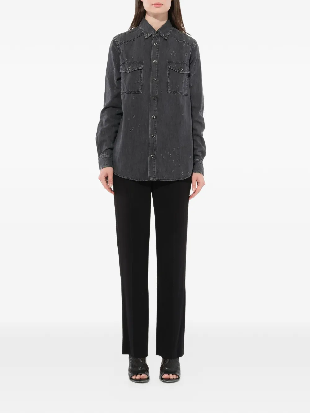  Givenchy Camisa Vaquera Con Efecto Desgastado - Gris 