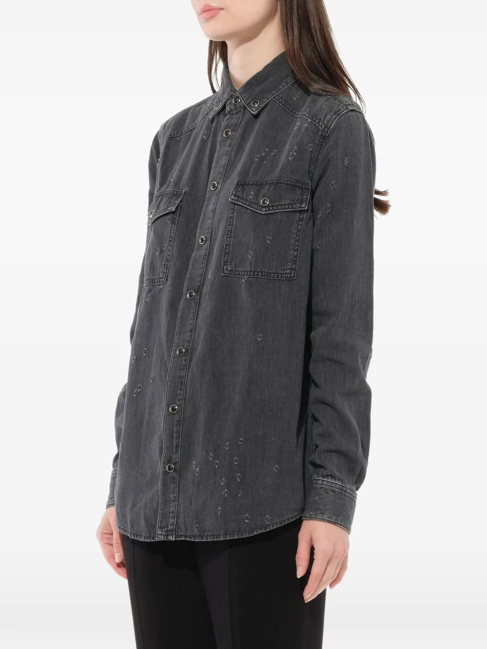  Givenchy Camisa Vaquera Con Efecto Desgastado - Gris 
