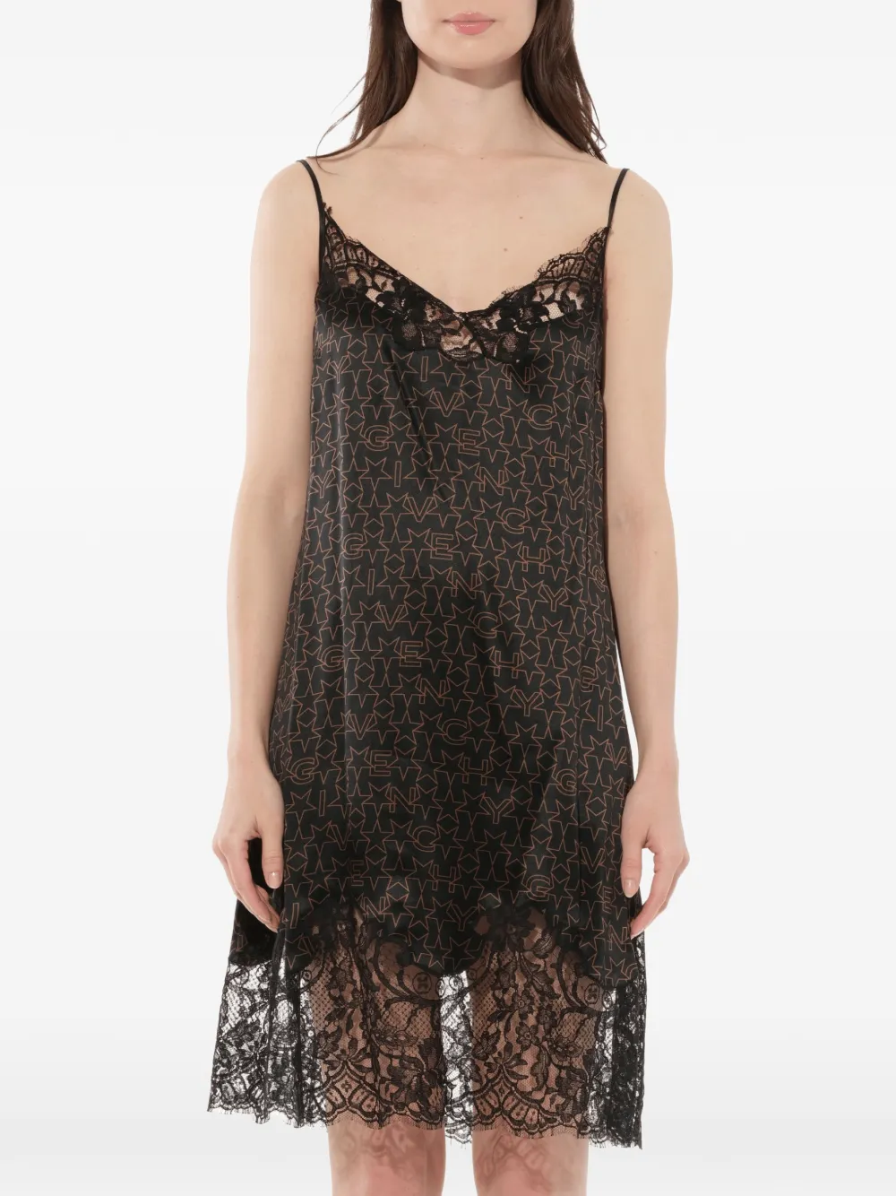 Givenchy logo print lace dress - Nero
