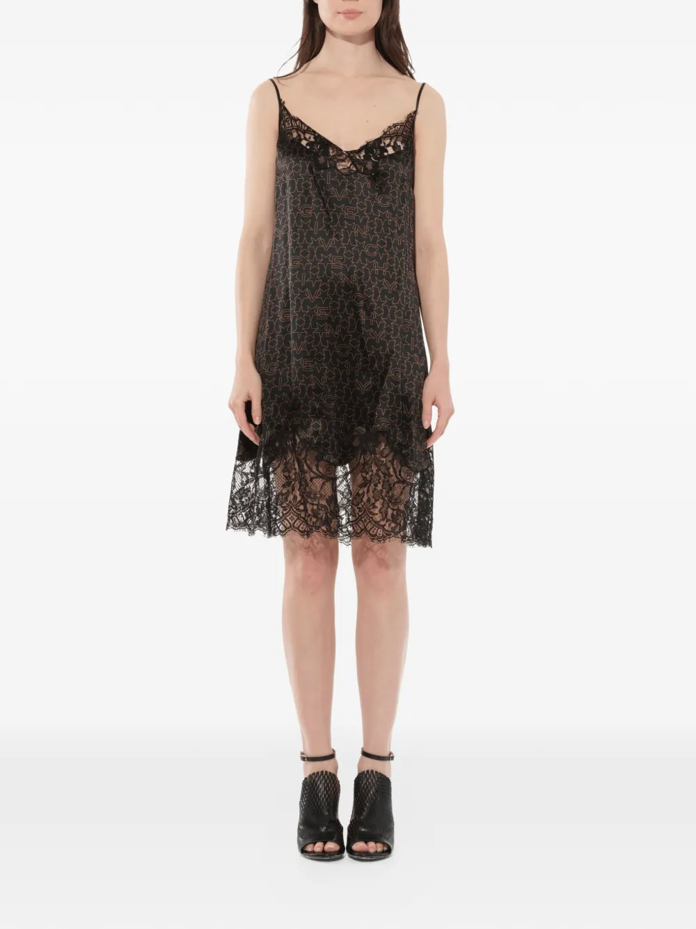 Givenchy Spitzenkleid mit Logo-Print - Schwarz