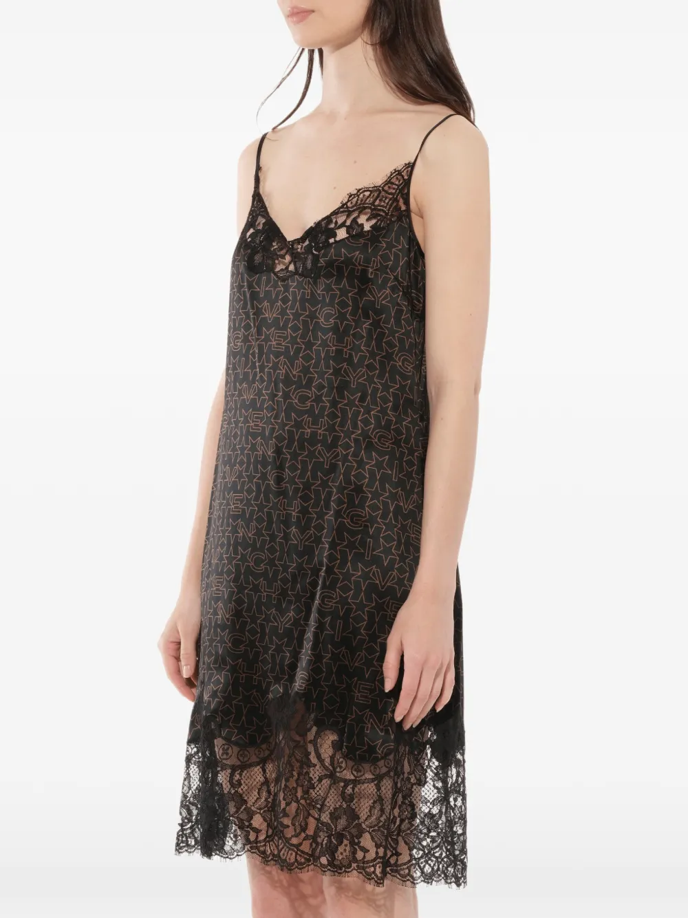 Givenchy Spitzenkleid Mit Logo Print   Schwarz 