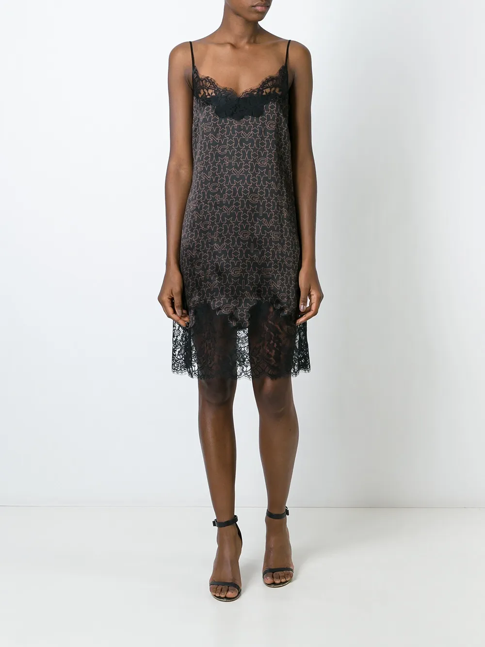 Givenchy logo print lace dress - Zwart