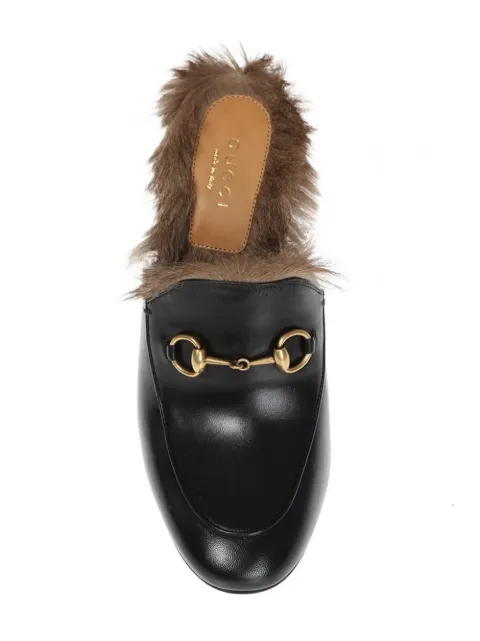 gucci black mules with fur