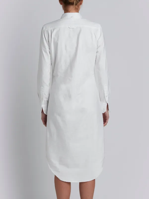 Knee Length Shirt Dress With Grosgrain Placket In White Oxford