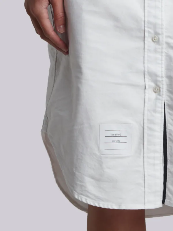 Knee Length Shirt Dress With Grosgrain Placket In White Oxford