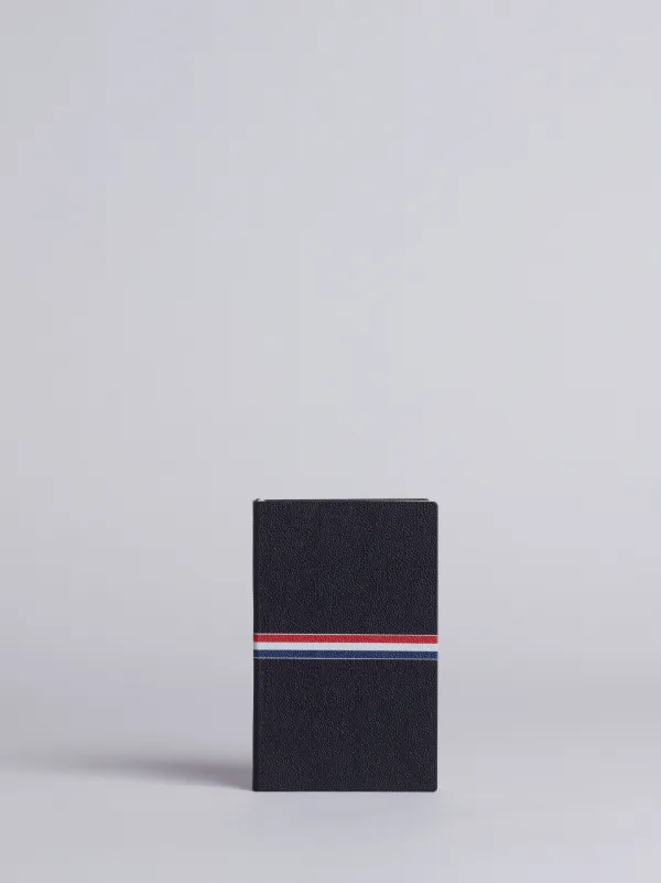 Large Notebook With Red, White And Blue Grosgrain In Black Pebble Grain