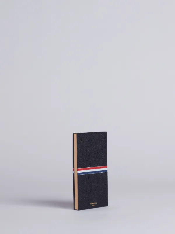 Large Notebook With Red, White And Blue Grosgrain In Black Pebble Grain