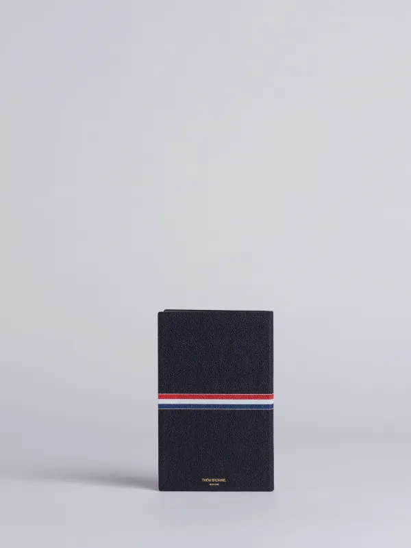 Large Notebook With Red, White And Blue Grosgrain In Black Pebble Grain
