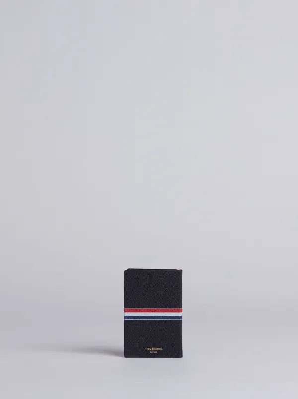 Small Notebook With Red, White And Blue Grosgrain In Black Pebble Grain