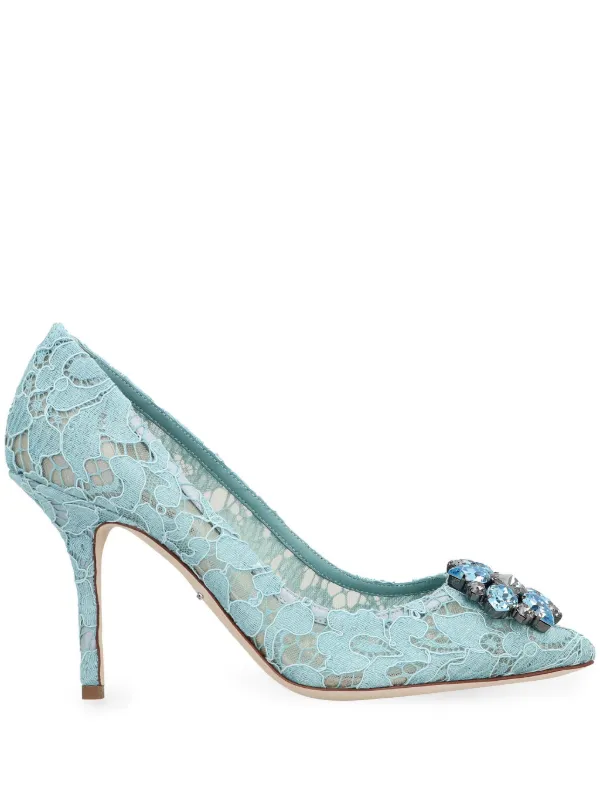 Dolce Gabbana 90mm Rainbow Lace brooch-detail Pumps Blue