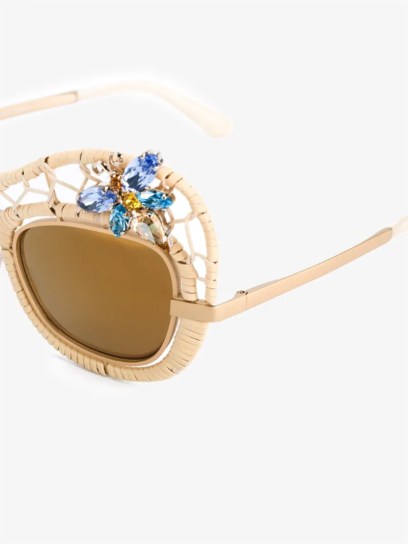 DOLCE & GABBANA DOLCE & GABBANA EYEWEAR GOLD CRYSTAL EMBELLISHED STRAW SUNGLASSES
