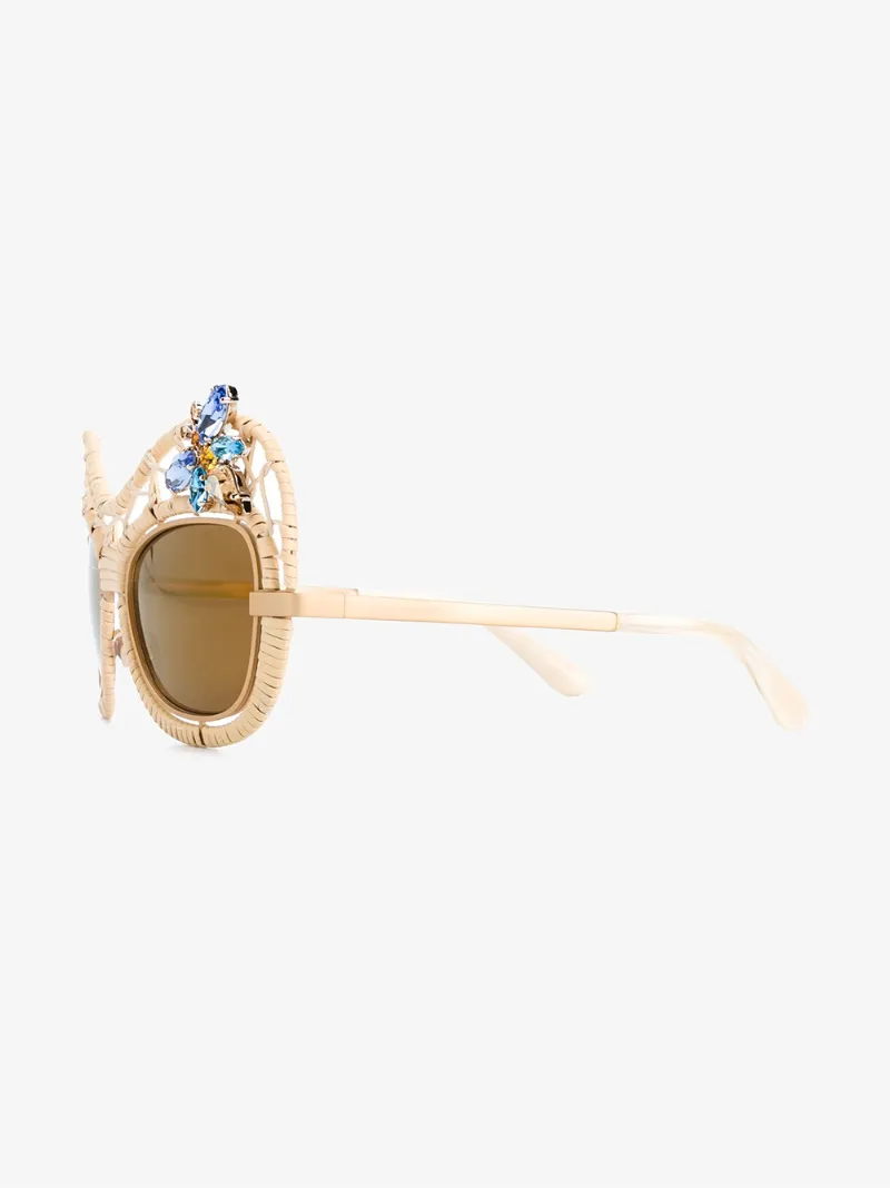 DOLCE & GABBANA DOLCE & GABBANA EYEWEAR GOLD CRYSTAL EMBELLISHED STRAW SUNGLASSES