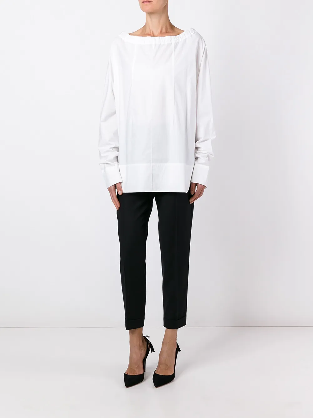 弹性缩褶领罩衫