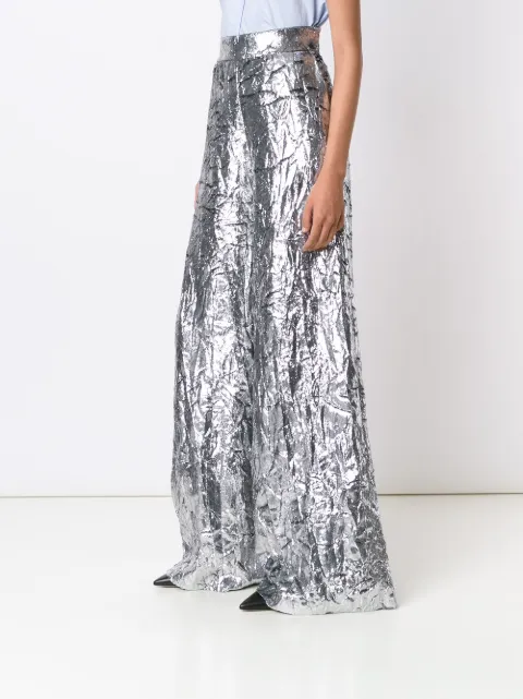 metallic silver palazzo pants