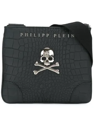 2 PHILIP PLEIN Black leather Sew On Patch with Metal Skull and Crossbones