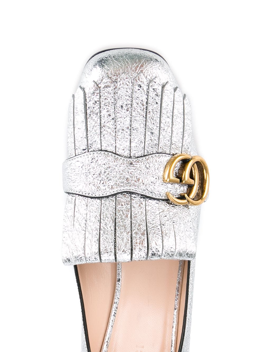 gucci silver marmont mid heels