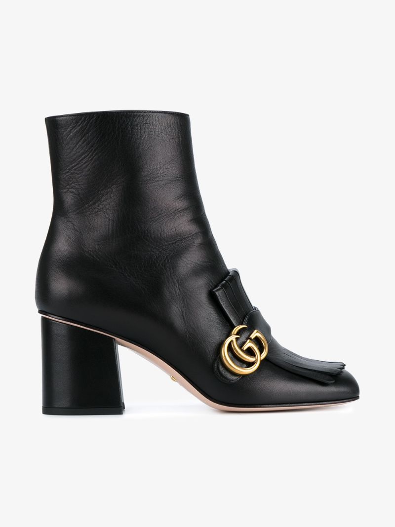 GUCCI 75Mm Marmont Fringed Leather Boots, Black | ModeSens